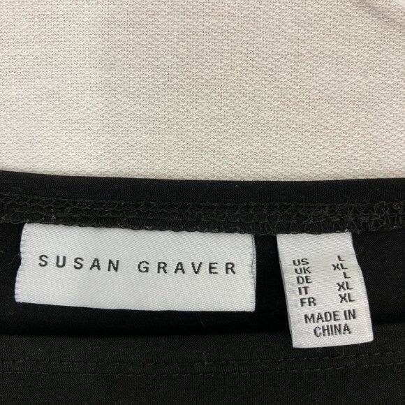 Susan Graver Black Purple Color Block 3/4 Sleeve Liquid Knit Stretch Top Large - Picture 2 of 8